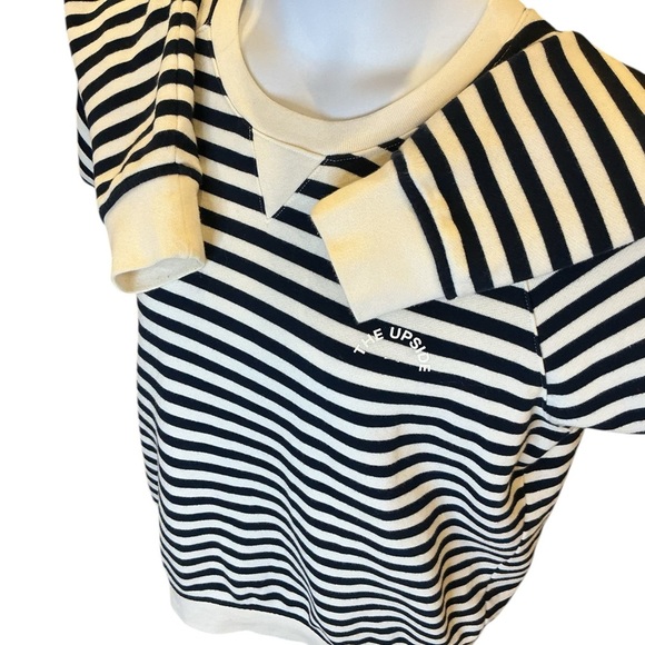 The Upside Navy and White Stripe Long Sleeve Pullover T-shirt Coastal sweatshirt - Picture 2 of 8